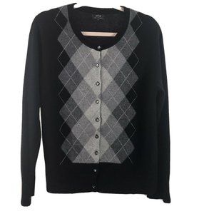 100% Cashmere Argyle Button Front Cardigan